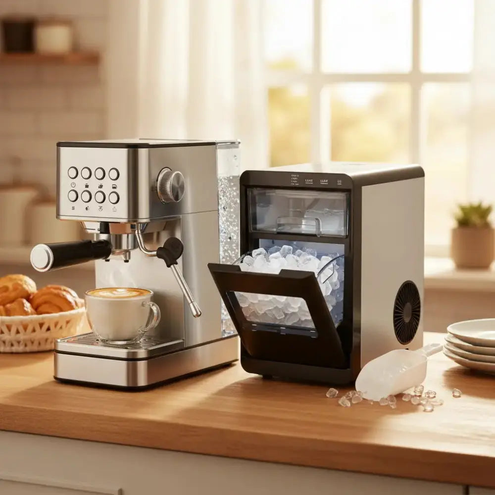 Premium Ice and Coffee Duo CNN-Acclaimed Nugget Ice Maker and 20-Bar Stainless Espresso Machine Costway