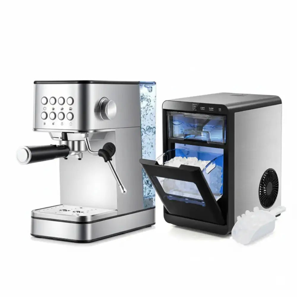 Premium Ice and Coffee Duo CNN-Acclaimed Nugget Ice Maker and 20-Bar Stainless Espresso Machine Costway