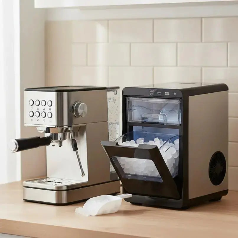 Premium Ice and Coffee Duo CNN-Acclaimed Nugget Ice Maker and 20-Bar Stainless Espresso Machine Costway