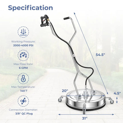 Pressure Washer Surface Cleaner Power Cleaner Attachment with Casters - Silver - Pressure Washers