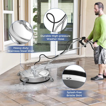 Pressure Washer Surface Cleaner Power Cleaner Attachment with Casters - Silver - Pressure Washers