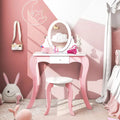 Pretend Kids Vanity Set with 360° Rotatable Mirror and Play Accessories - Pink - Kids Vanities