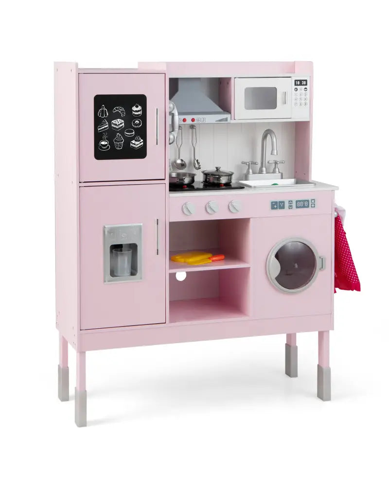 Pretend Play Kitchen for Kids with 16 Pieces Accessories-Pink - Pink - Play Kitchen Sets