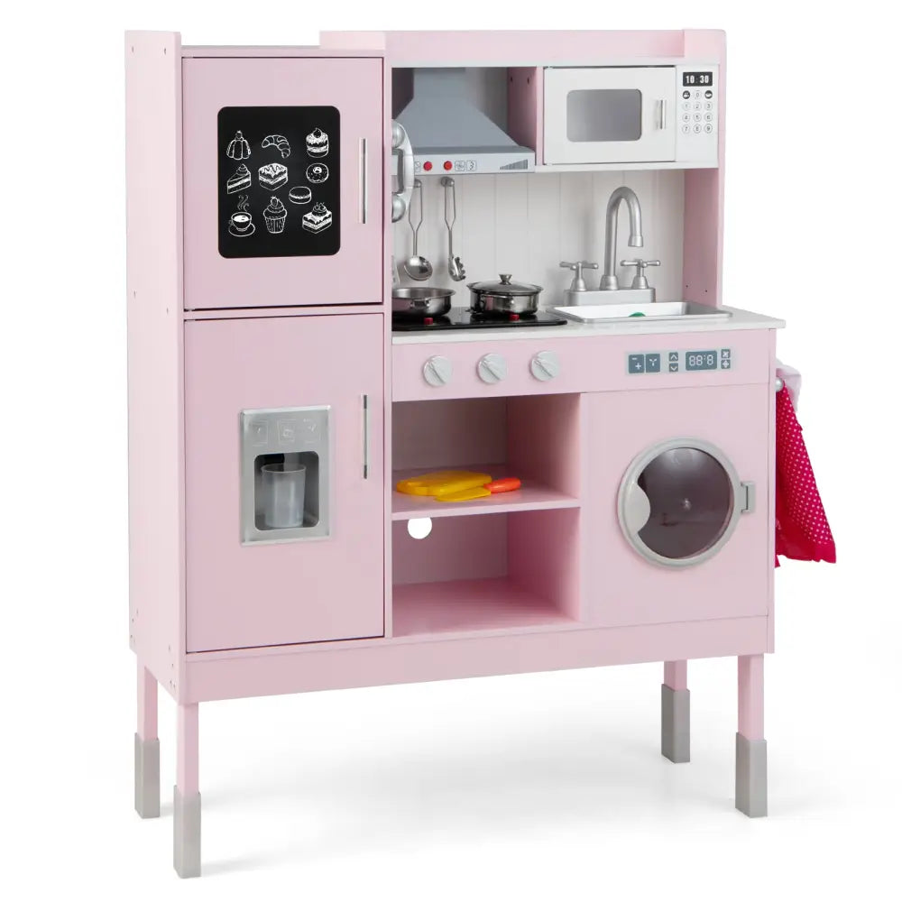 Pretend Play Kitchen for Kids with 16 Pieces Accessories-Pink - Pink - Play Kitchen Sets