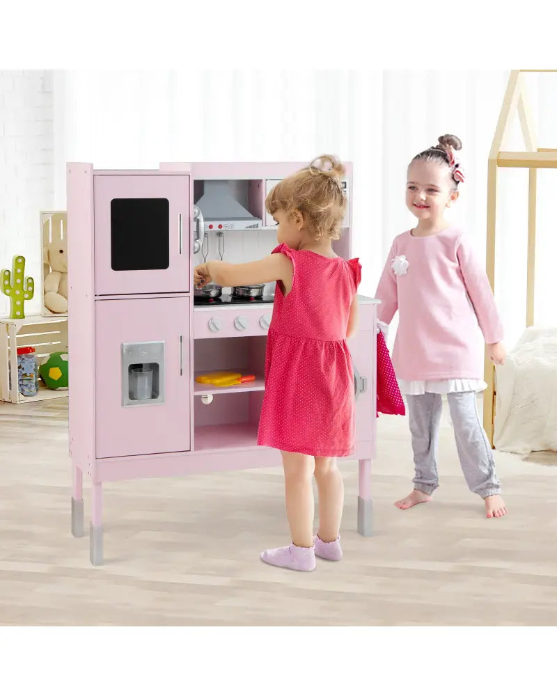 Pretend Play Kitchen for Kids with 16 Pieces Accessories-Pink - Pink - Play Kitchen Sets