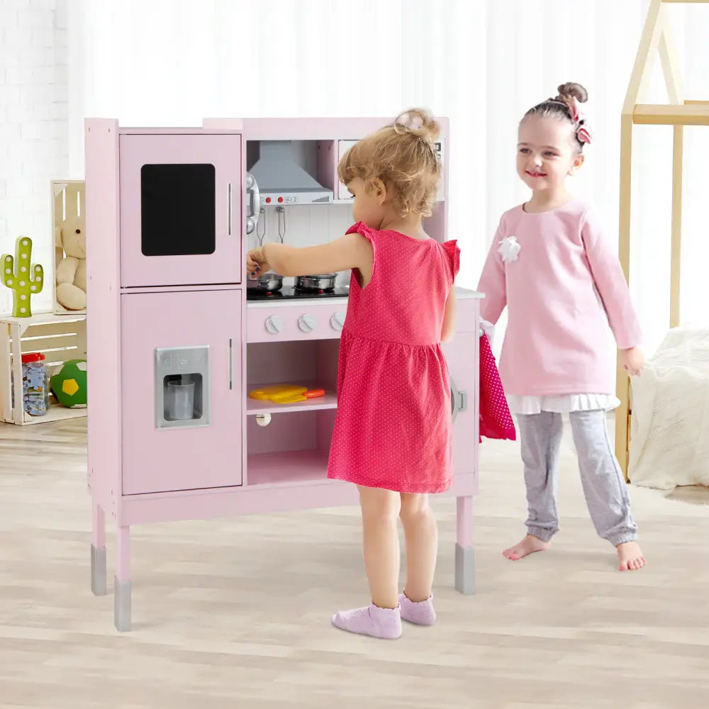 Pretend Play Kitchen for Kids with 16 Pieces Accessories-Pink - Pink - Play Kitchen Sets