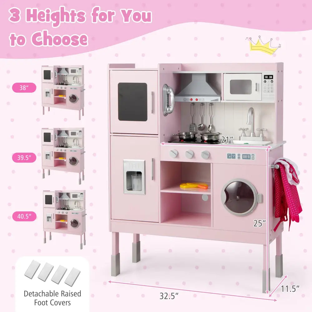 Pretend Play Kitchen for Kids with 16 Pieces Accessories-Pink - Pink - Play Kitchen Sets