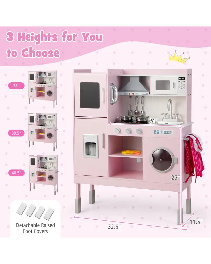 Pretend Play Kitchen for Kids with 16 Pieces Accessories-Pink - Pink - Play Kitchen Sets