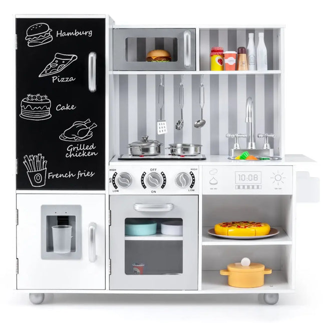 Pretend Play Kitchen for Kids with Real Sounds and Lights - Silver - Oasis Home Essentials