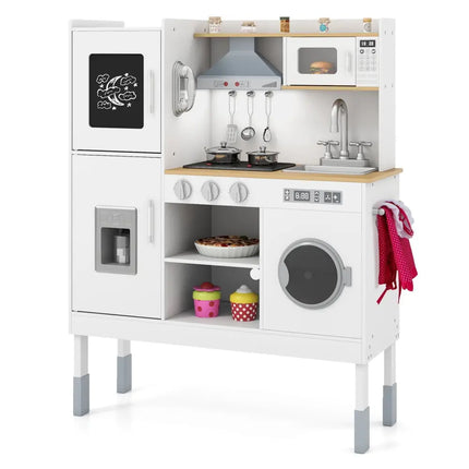 Pretend Play Kitchen Toy Kitchen Playset with Range Hood Ice Maker and Telephone - White - Oasis Home Essentials