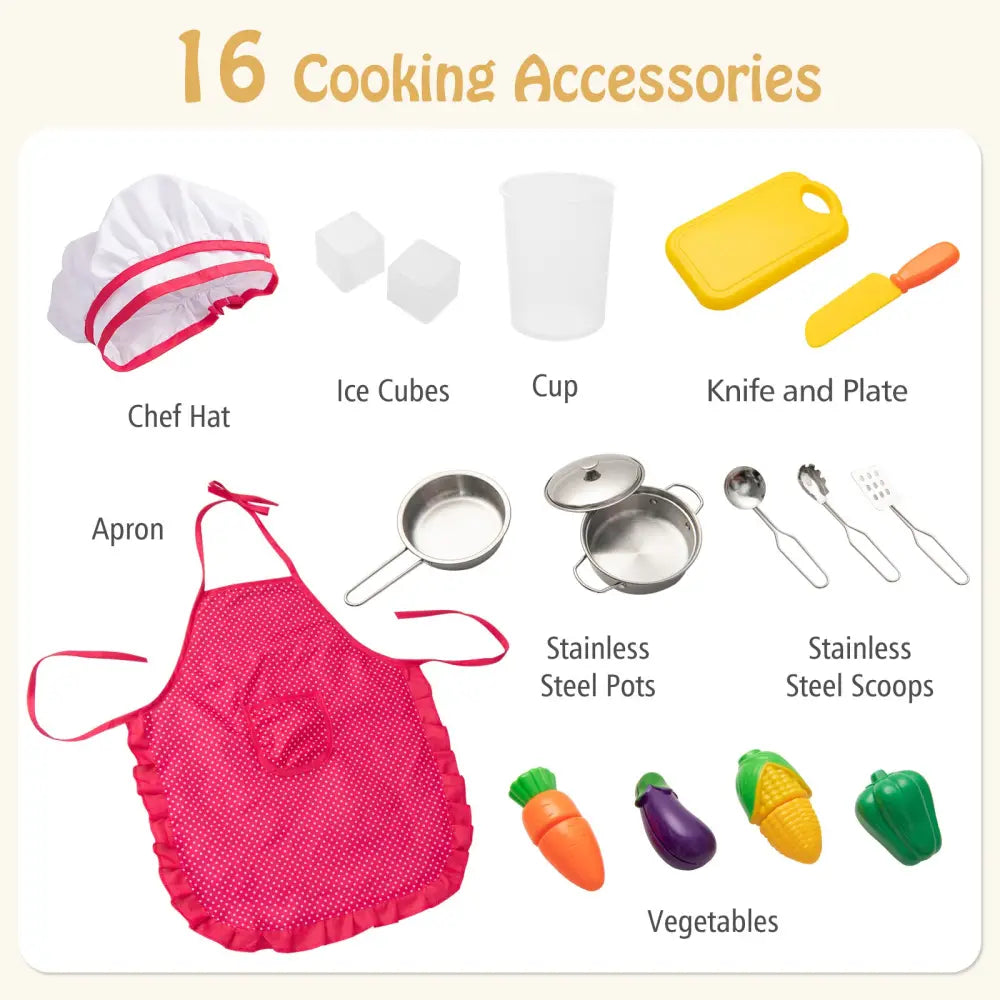 Pretend Play Kitchen Toy Kitchen Playset with Range Hood Ice Maker and Telephone-White - White - Play Kitchen Sets