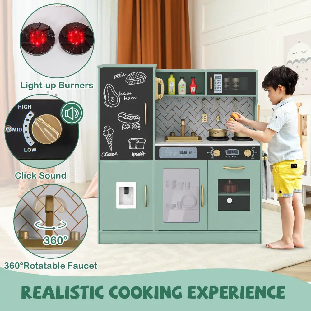 Pretend Play Kitchen with Utensils for Kids Aged 3+-Green - Green - Play Kitchen Sets