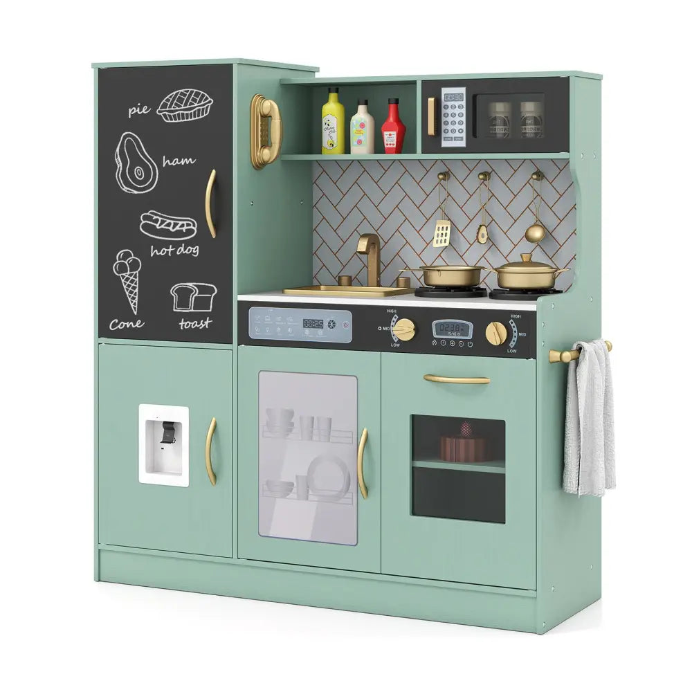 Pretend Play Kitchen with Utensils for Kids Aged 3+-Green - Green - Play Kitchen Sets