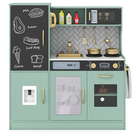 Pretend Play Kitchen with Utensils for Kids Aged 3+-Green - Green - Play Kitchen Sets