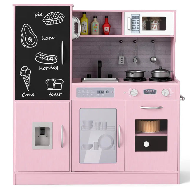 Pretend Play Kitchen with Utensils for Kids Aged 3+ - Pink - Oasis Home Essentials