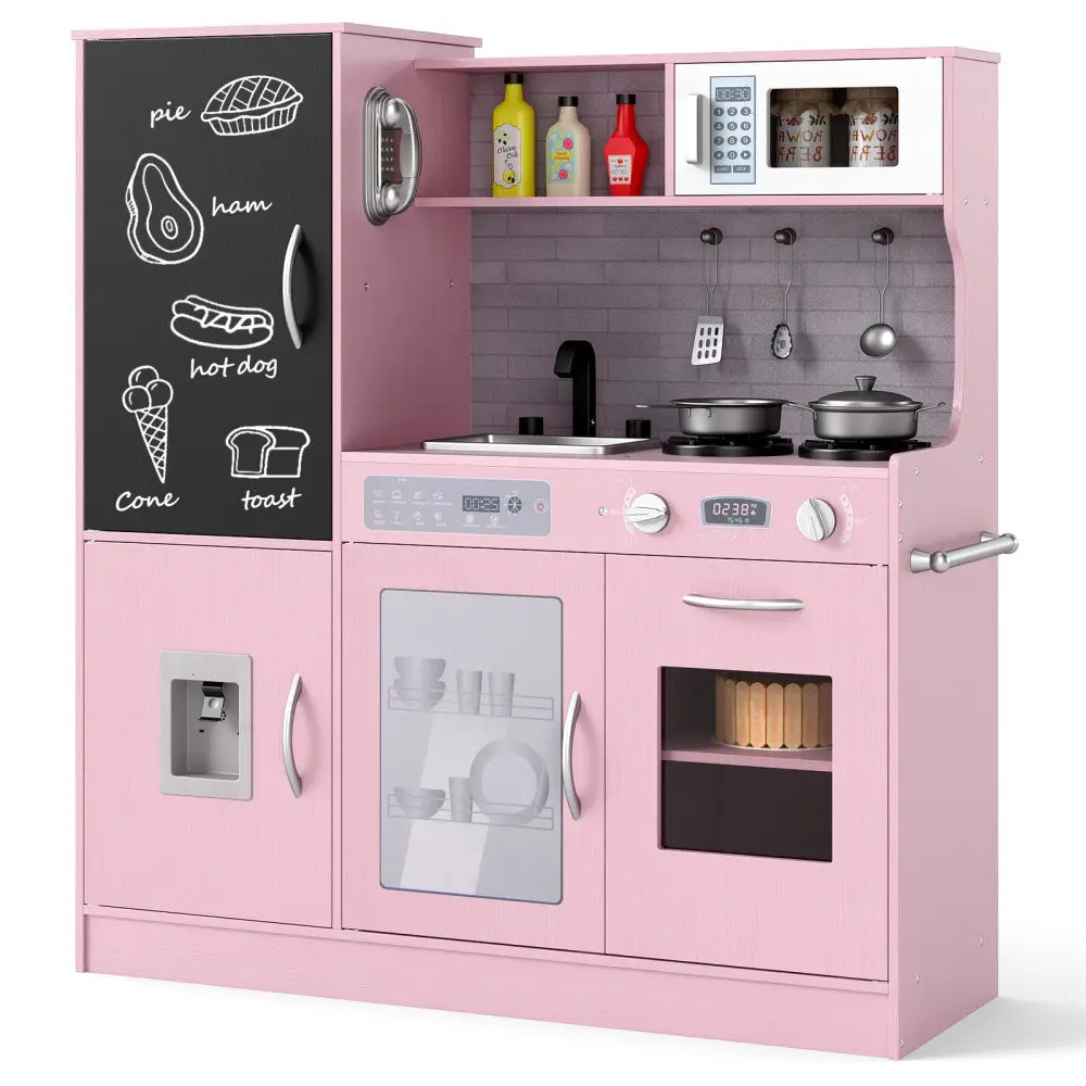 Pretend Play Kitchen with Utensils for Kids Aged 3+-Pink - Pink - Play Kitchen Sets