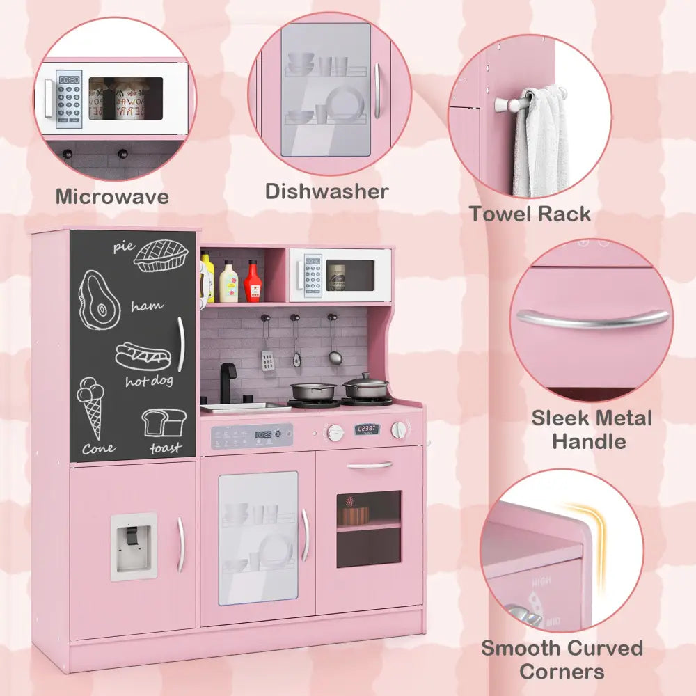 Pretend Play Kitchen with Utensils for Kids Aged 3+-Pink - Pink - Play Kitchen Sets
