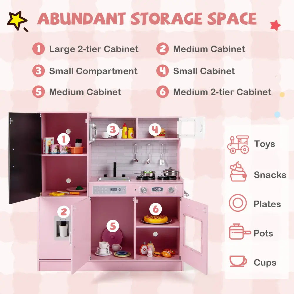Pretend Play Kitchen with Utensils for Kids Aged 3+-Pink - Pink - Play Kitchen Sets