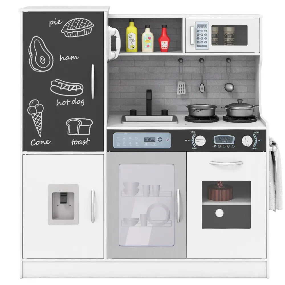 Pretend Play Kitchen with Utensils for Kids Aged 3+-Silver - Silver - Play Kitchen Sets