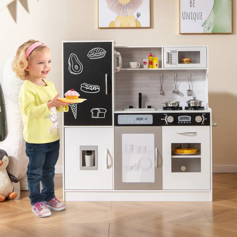 Pretend Play Kitchen with Utensils for Kids Aged 3+-Silver - Silver - Play Kitchen Sets