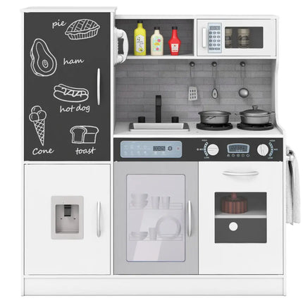 Pretend Play Kitchen with Utensils for Kids Aged 3+-Silver - Silver - Play Kitchen Sets