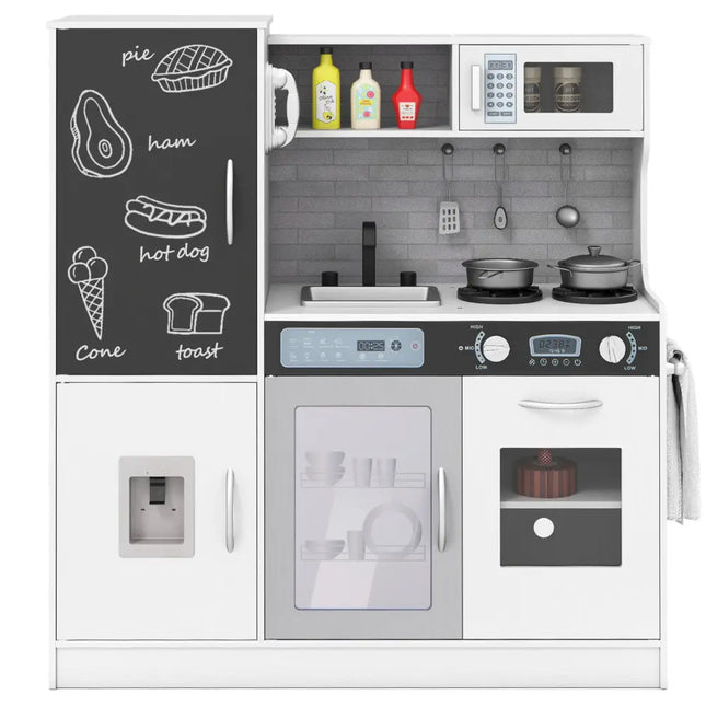 Pretend Play Kitchen with Utensils for Kids Aged 3+-Silver - Silver - Play Kitchen Sets