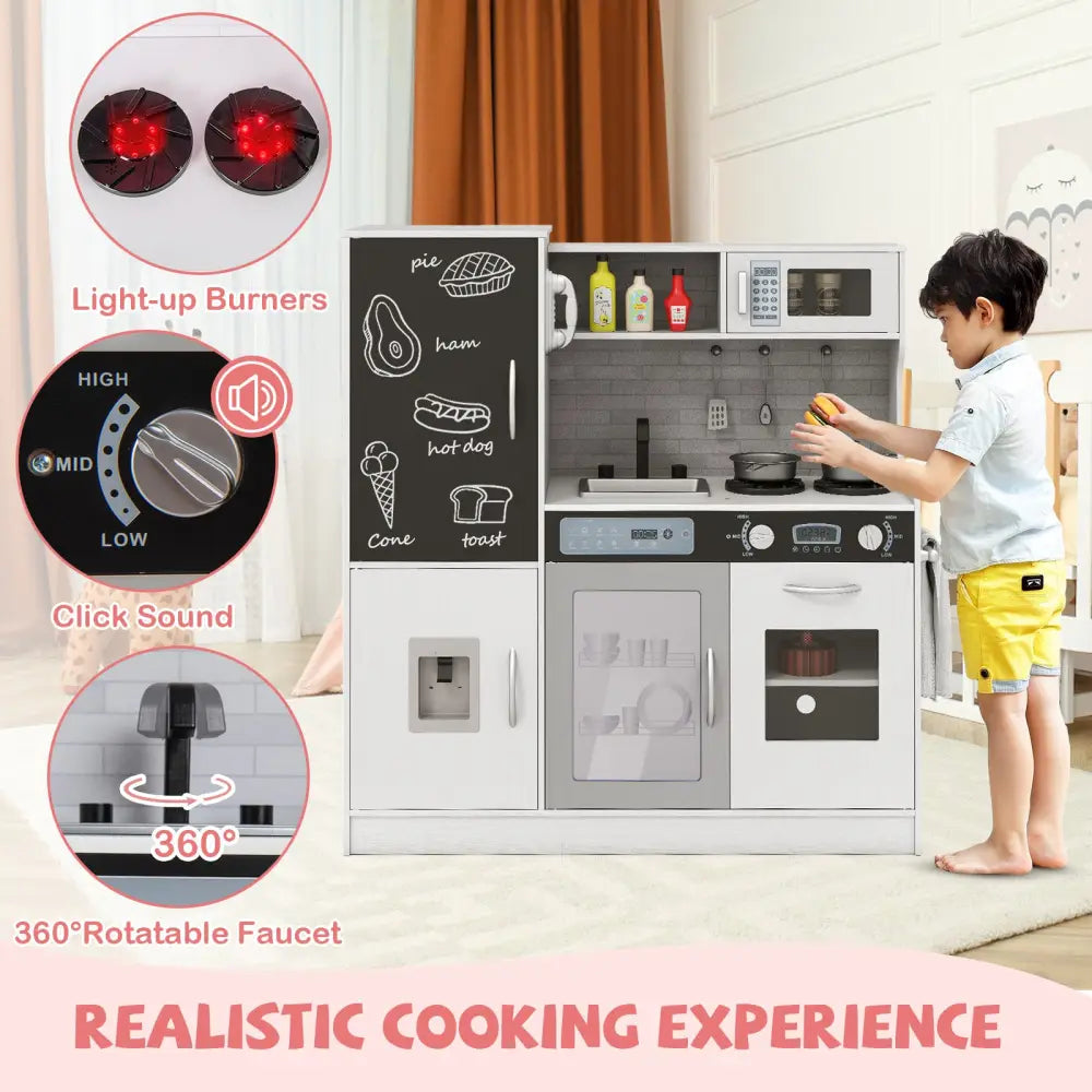 Pretend Play Kitchen with Utensils for Kids Aged 3+-Silver - Silver - Play Kitchen Sets