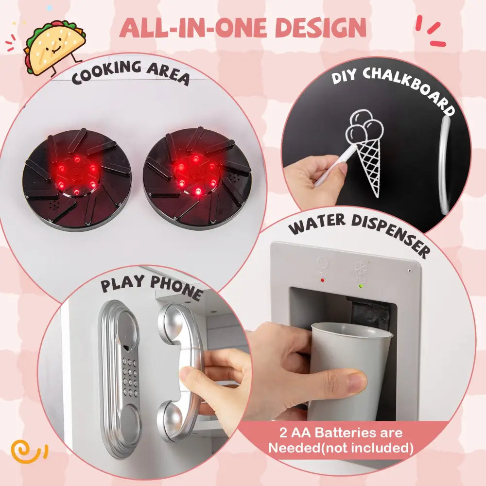 Pretend Play Kitchen with Utensils for Kids Aged 3+-Silver - Silver - Play Kitchen Sets
