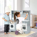 Pretend Play Kitchen Wooden Toy Set for Kids with Realistic Light and Sound - Gray & White - Play Kitchen Sets