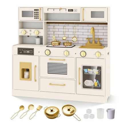 Pretend Toy Kitchen Set with Stoves and Water Dispenser - Beige - Oasis Home Essentials