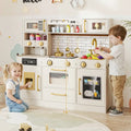 Pretend Toy Kitchen Set with Stoves and Water Dispenser-Beige - Beige - Play Kitchen Sets