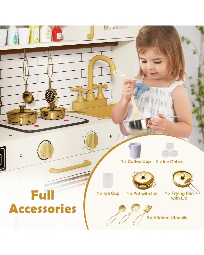 Pretend Toy Kitchen Set with Stoves and Water Dispenser-Beige - Beige - Play Kitchen Sets