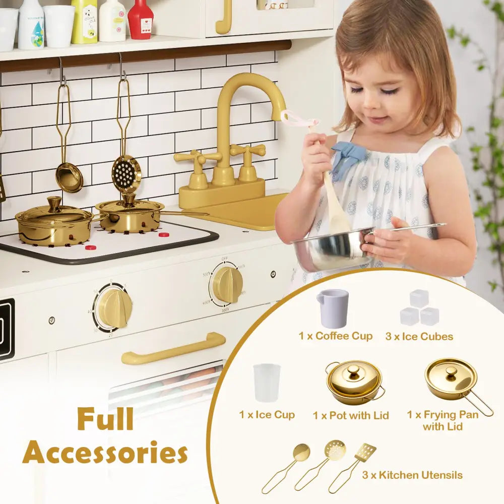 Pretend Toy Kitchen Set with Stoves and Water Dispenser-Beige - Beige - Play Kitchen Sets