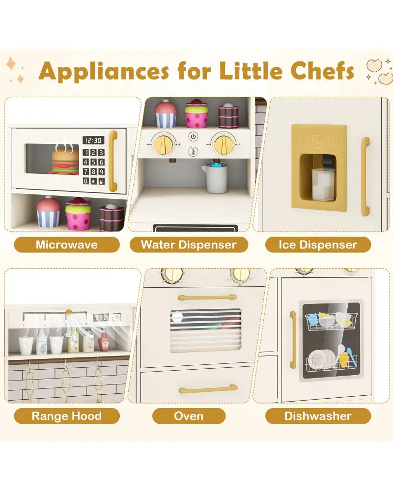 Pretend Toy Kitchen Set with Stoves and Water Dispenser-Beige - Beige - Play Kitchen Sets