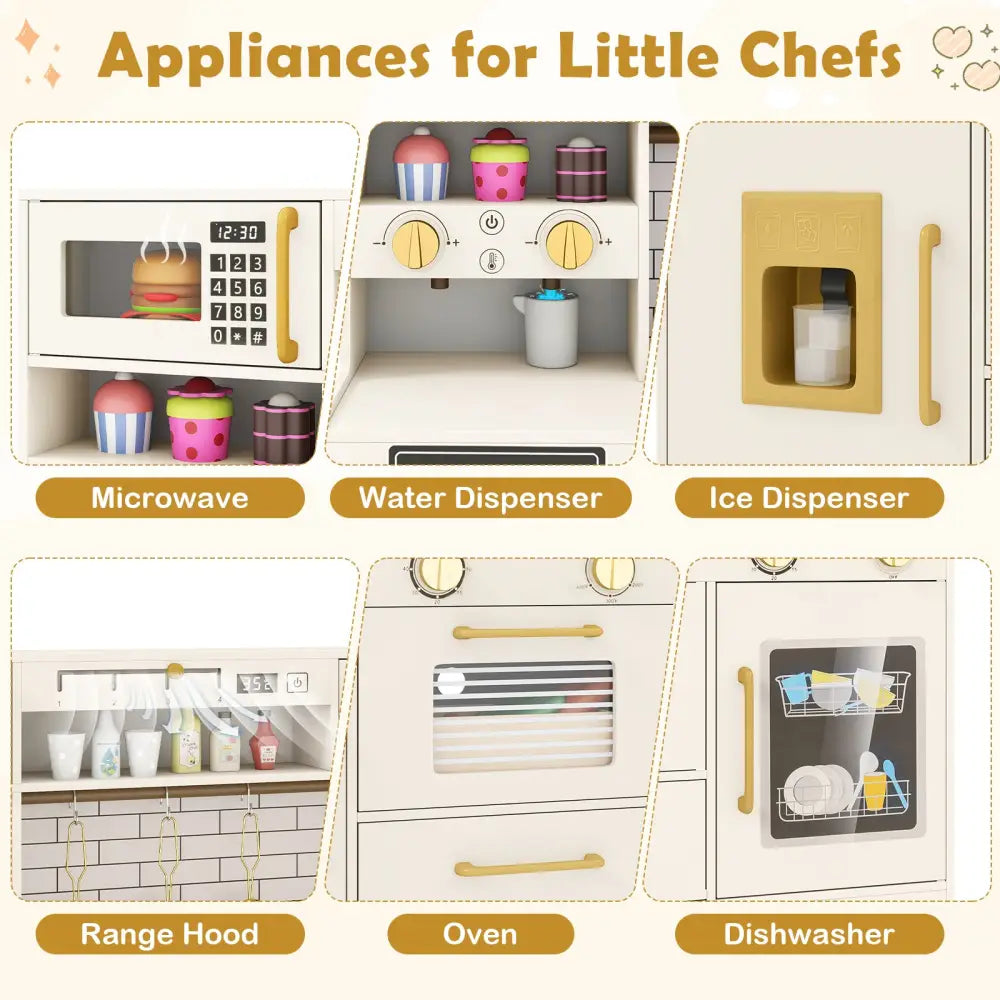 Pretend Toy Kitchen Set with Stoves and Water Dispenser-Beige - Beige - Play Kitchen Sets