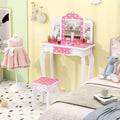 Princess Pretend Play Makeup Dressing Table with Cute Polka Dot Print-Pink - Pink - Kids Vanities