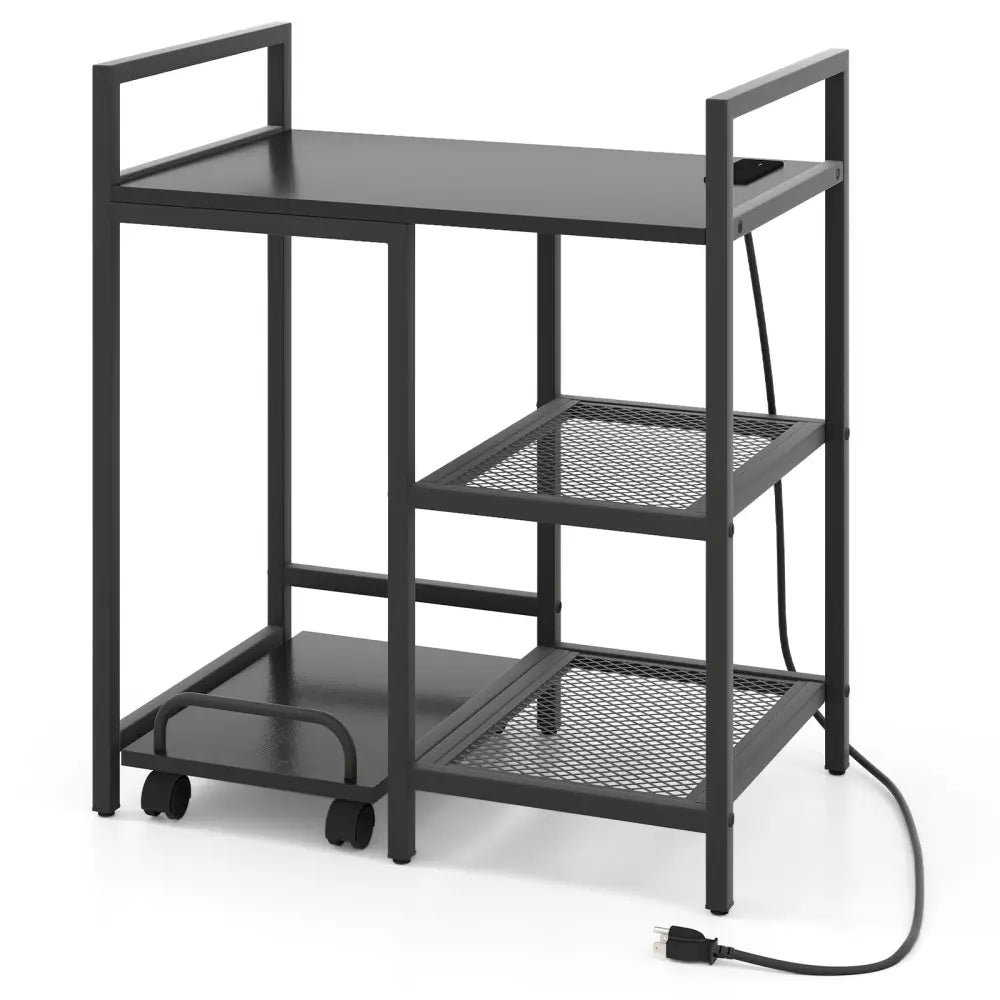 Printer Stand with Charging Station and Storage Shelves-Black - Black - Laptop Tables & Printer Stands