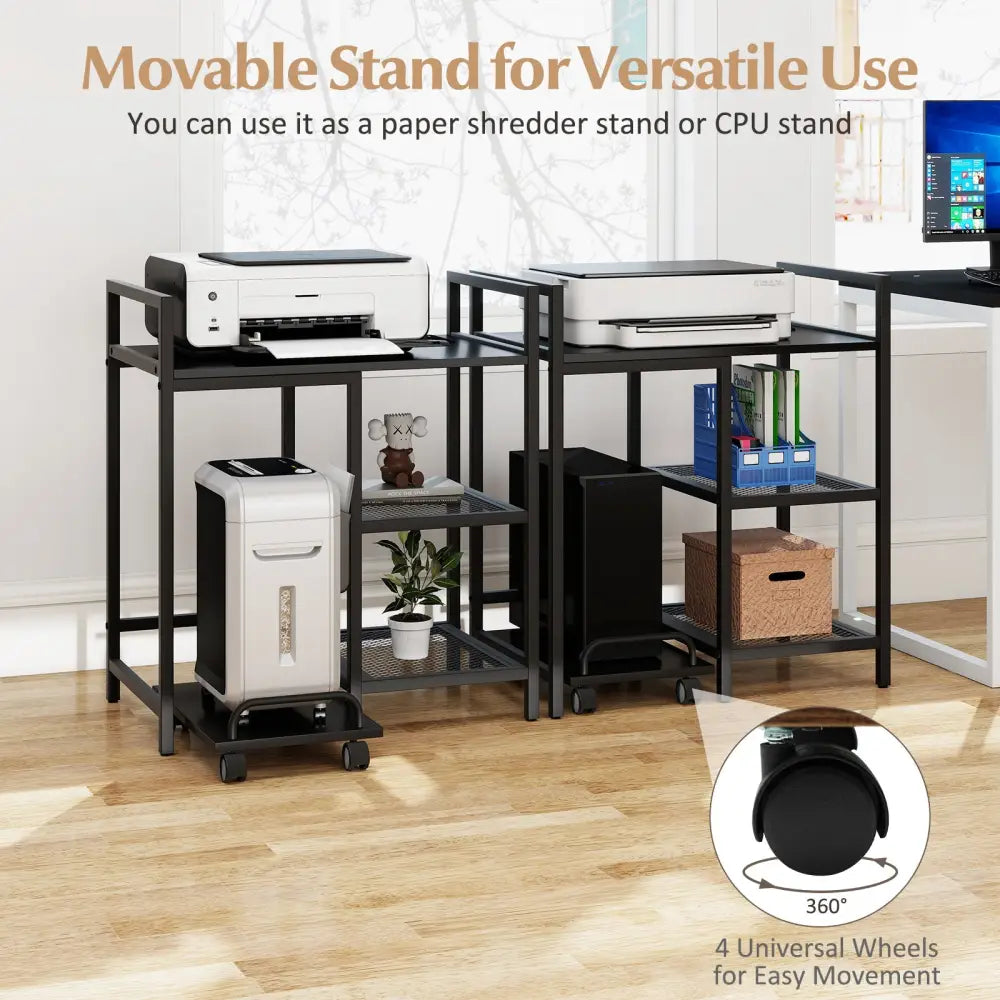 Printer Stand with Charging Station and Storage Shelves-Black - Black - Laptop Tables & Printer Stands