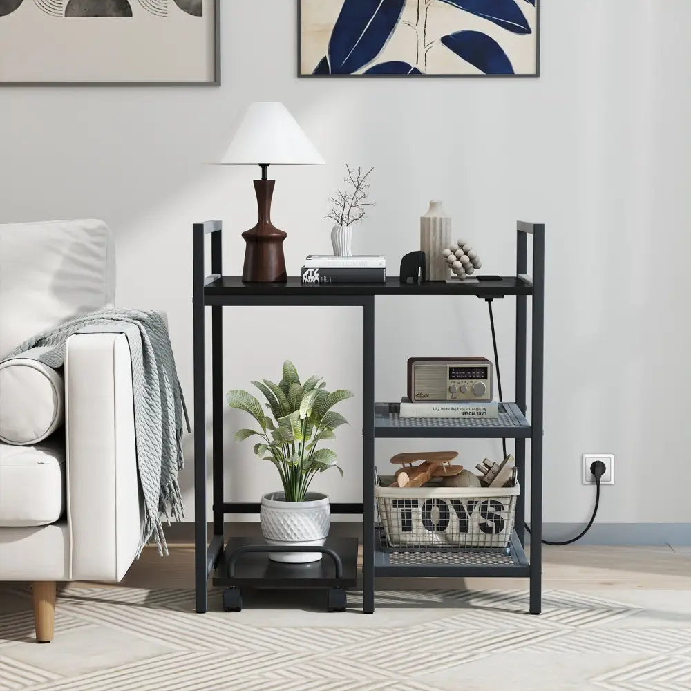 Printer Stand with Charging Station and Storage Shelves-Black - Black - Laptop Tables & Printer Stands