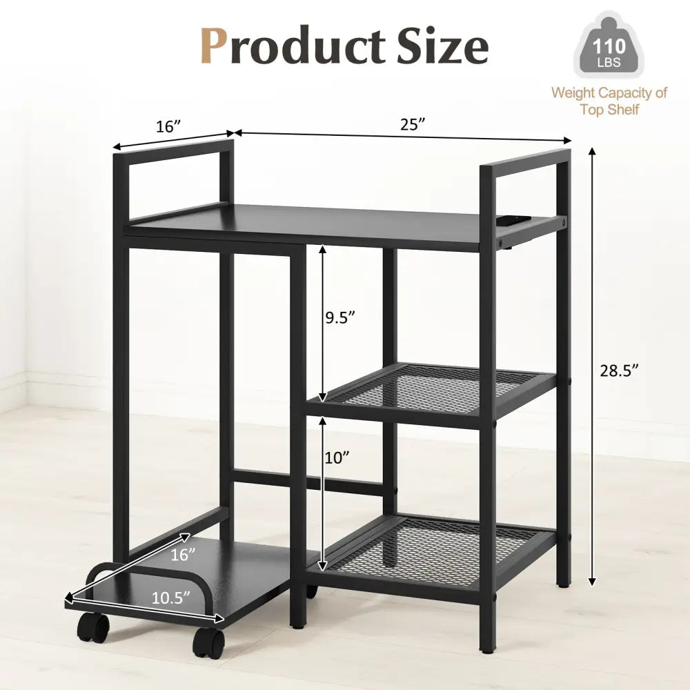 Printer Stand with Charging Station and Storage Shelves-Black - Black - Laptop Tables & Printer Stands
