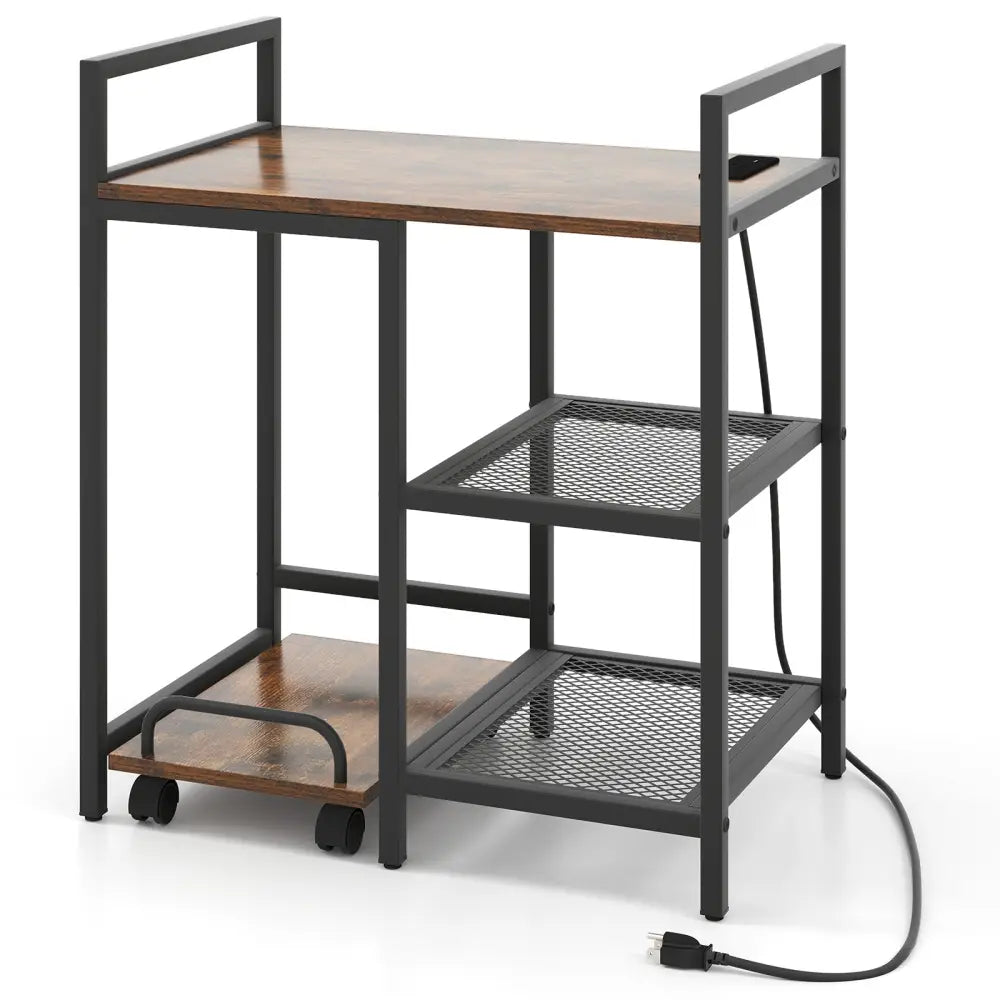 Printer Stand with Charging Station and Storage Shelves-Rustic Brown - Rustic Brown - Laptop Tables & Printer Stands