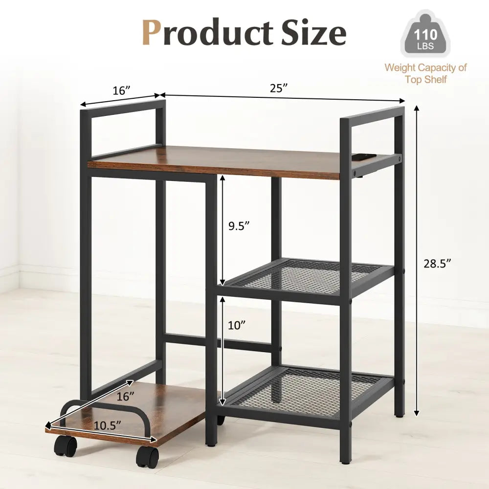 Printer Stand with Charging Station and Storage Shelves-Rustic Brown - Rustic Brown - Laptop Tables & Printer Stands