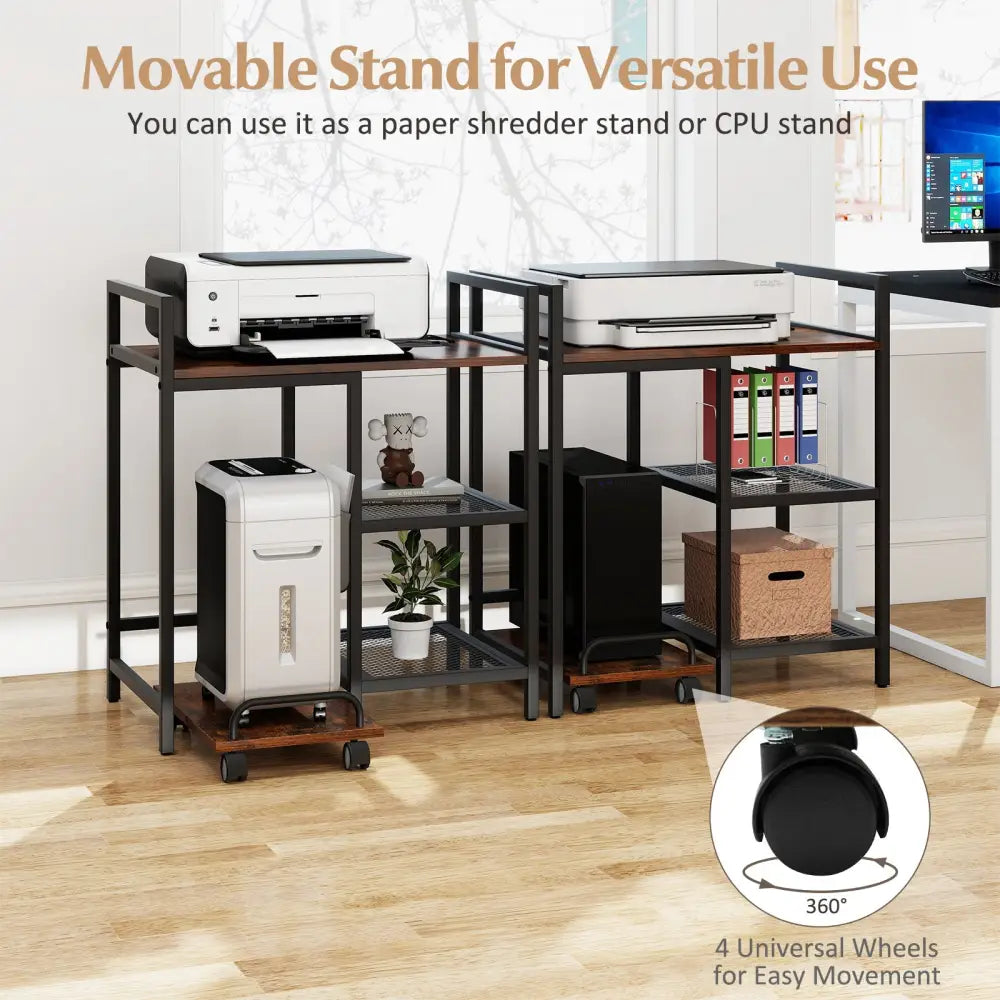 Printer Stand with Charging Station and Storage Shelves-Rustic Brown - Rustic Brown - Laptop Tables & Printer Stands