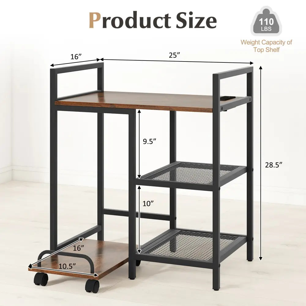 Printer Stand with Charging Station and Storage Shelves-Rustic Brown - Rustic Brown - Laptop Tables & Printer Stands
