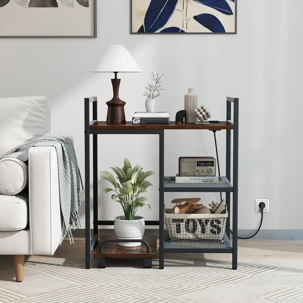 Printer Stand with Charging Station and Storage Shelves-Rustic Brown - Rustic Brown - Laptop Tables & Printer Stands