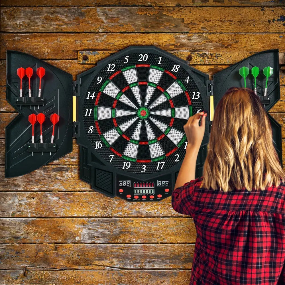Professional Electronic Dartboard Set with LCD Display - Black - Game Room