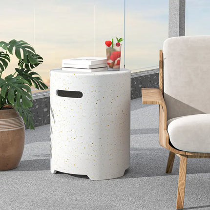 Propane Tank Cover Table with Side Handles and Protective Cover - White - Fire Pit Tables