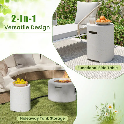 Propane Tank Cover Table with Side Handles and Protective Cover - White - Fire Pit Tables