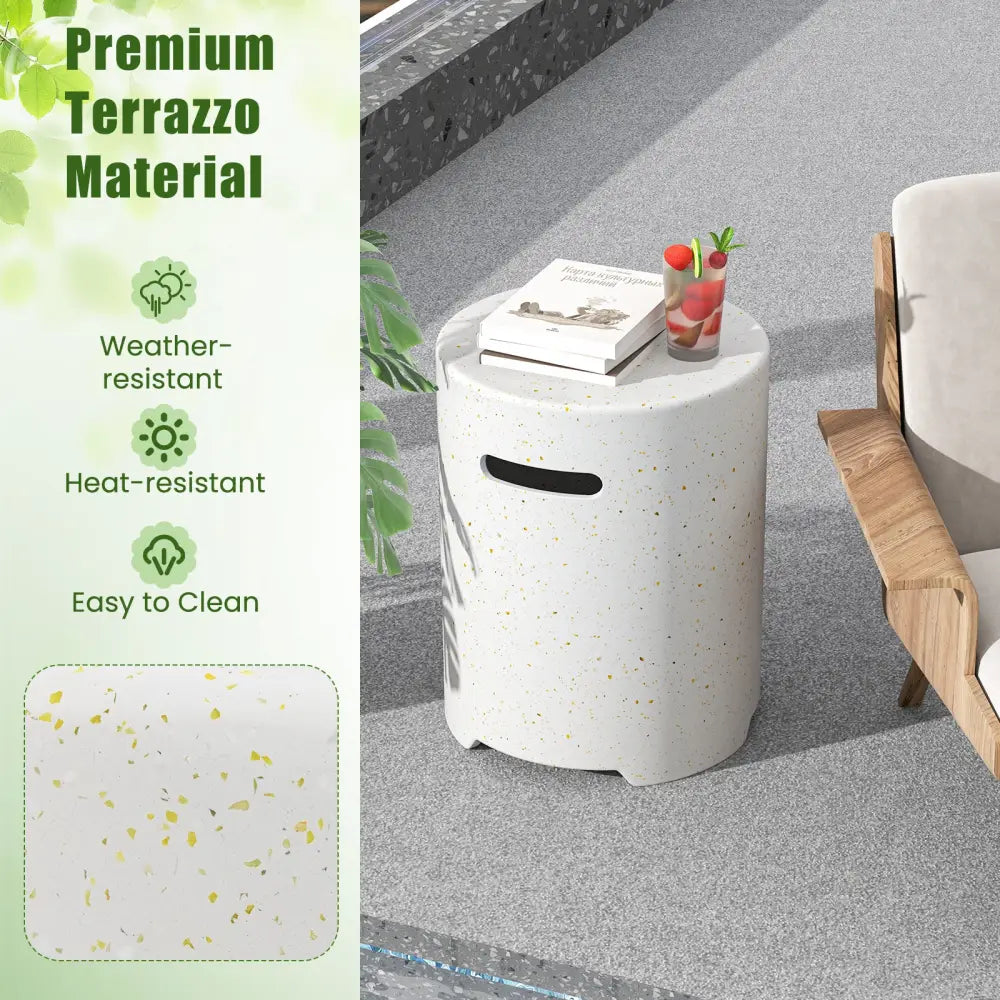 Propane Tank Cover Table with Side Handles and Protective Cover - White - Fire Pit Tables