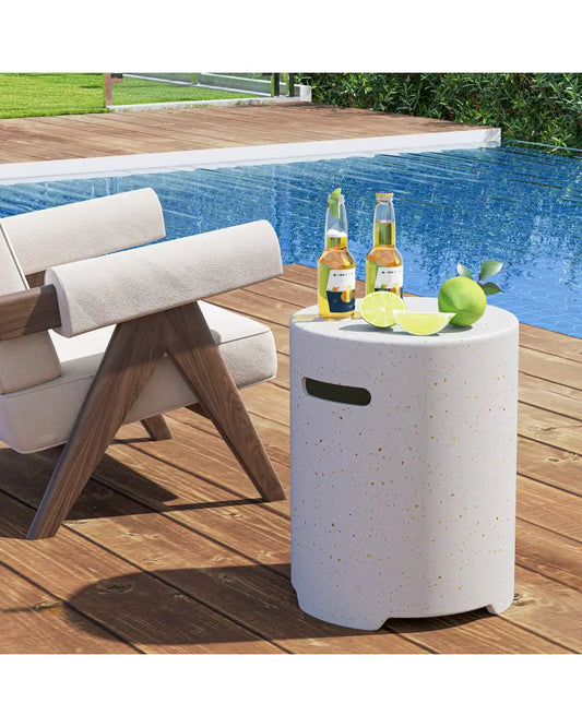 Propane Tank Cover Table with Side Handles and Protective Cover - White - Fire Pit Tables